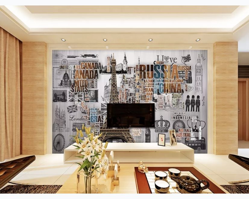 Eiffel Tower and Country Typography Wallpaper Mural main product photo