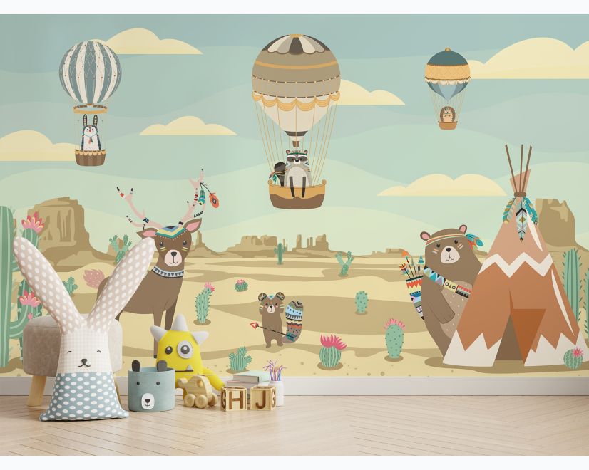 Kids Tribal Woodland Animals in the Desert Wallpaper Mural main product photo