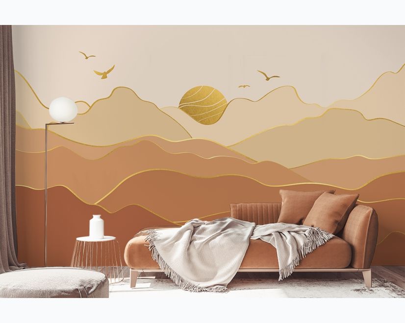 Gold Look Landscape Sunrise Sunset Wallpaper Mural main product photo