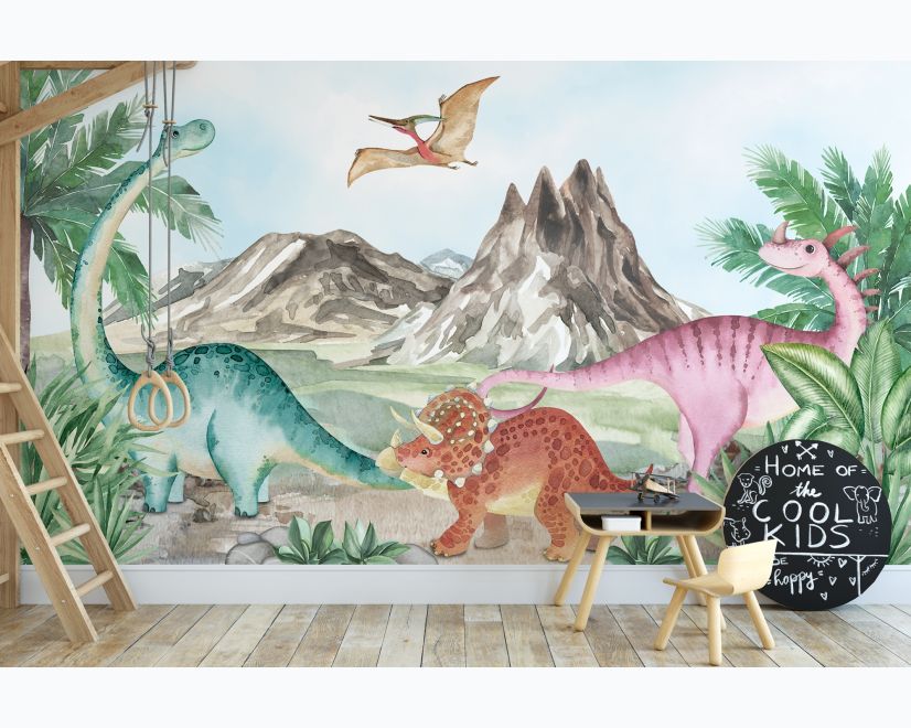 Cute Colorful World of the Dinosaurs Wallpaper Mural main product photo