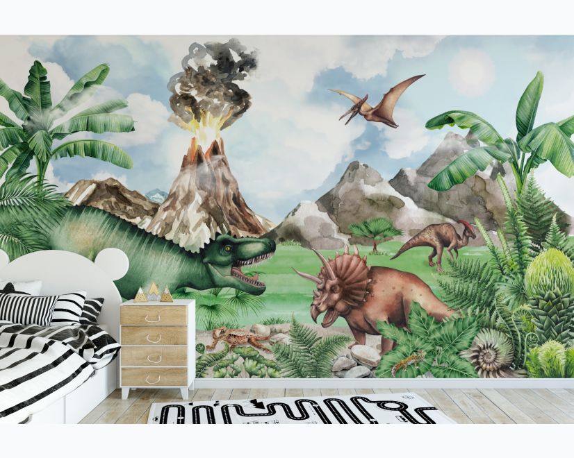 Kids Dinosaur with Trex Jurassic World Wallpaper Mural main product photo