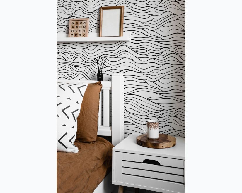 Black and White Minimalistic Abstract Line Art Wallpaper main product photo