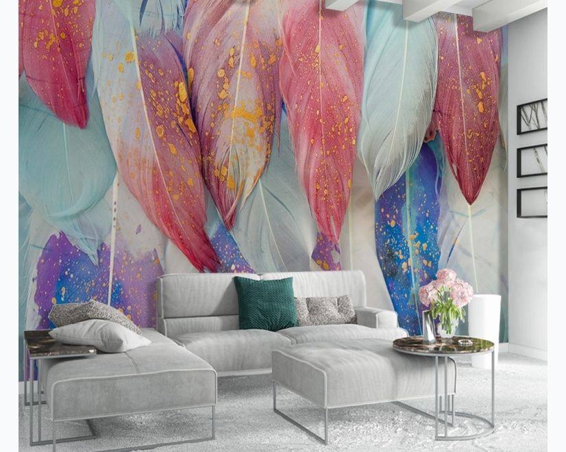 Watercolor Colorful Feather Pattern Wallpaper Mural main product photo