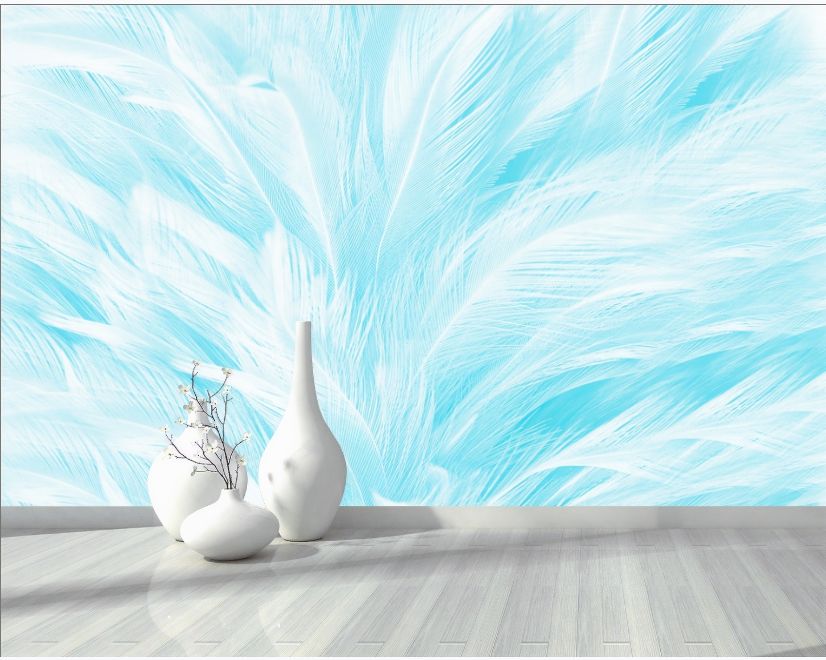 Turquoise Feather Pattern Wallpaper Mural main product photo