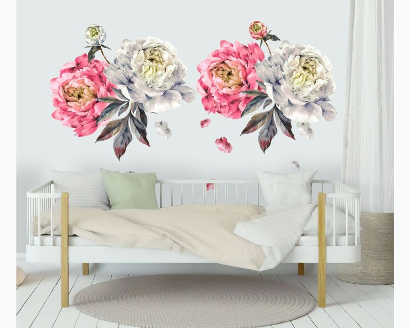 Kids Watercolor Pink White Florals Wall Decal Sticker main product photo