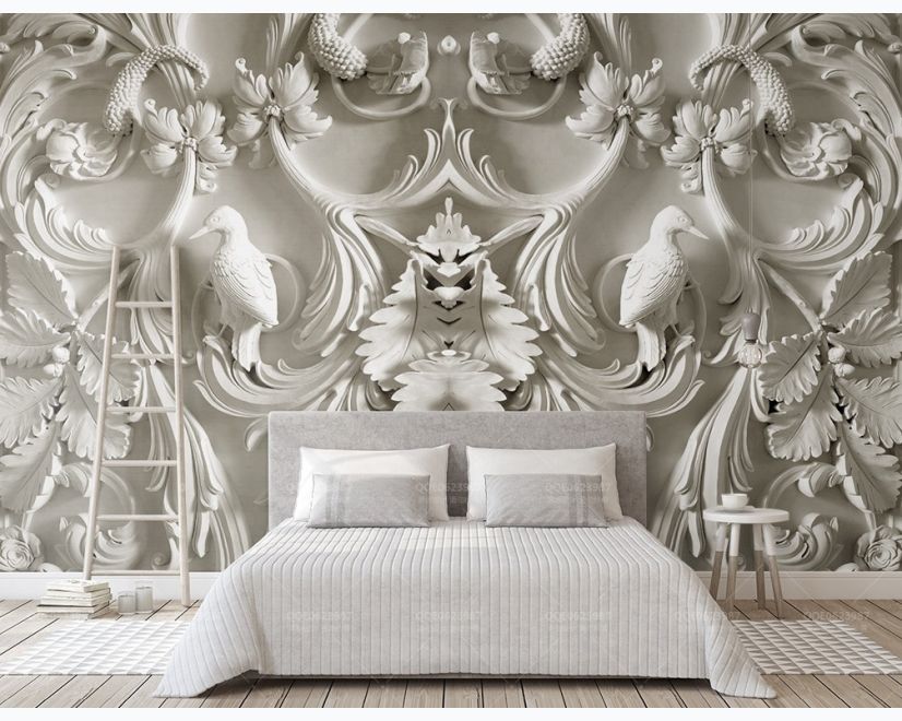 3D Embossed Look Cement Sculpture Floral Wallpaper Mural main product photo