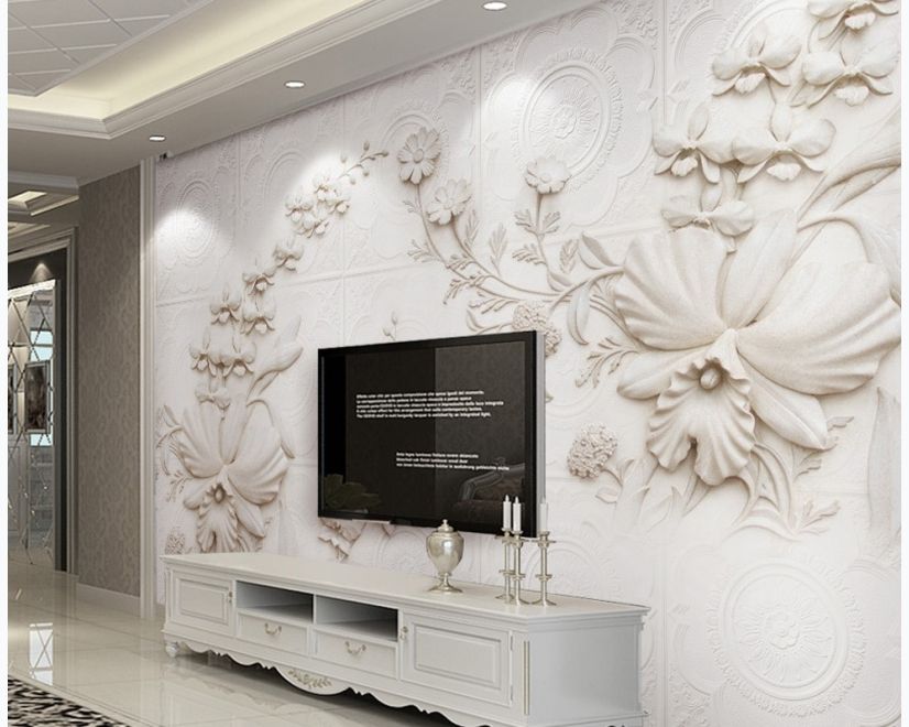 3D Embossed Look Cement Lily Flower Wallpaper Mural main product photo