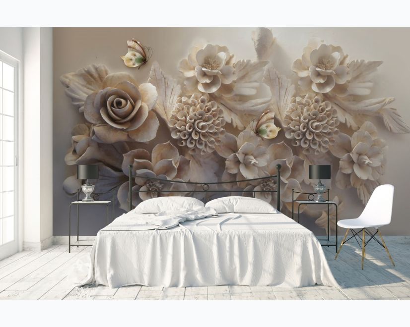 3D Look Faux Embossed Floral Wallpaper Mural main product photo
