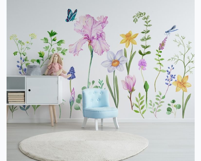 Cartoon Colorful Flower Garden Wallpaper Mural main product photo