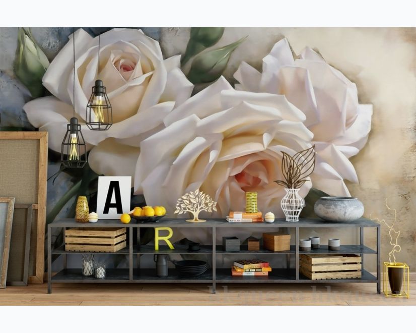 Cream Rose Flowers Wallpaper Mural main product photo