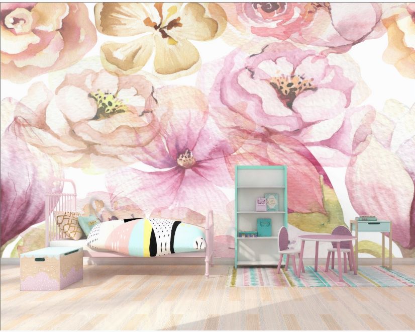 Pink Peony Floral Bouqet Pattern Wallpaper Mural main product photo