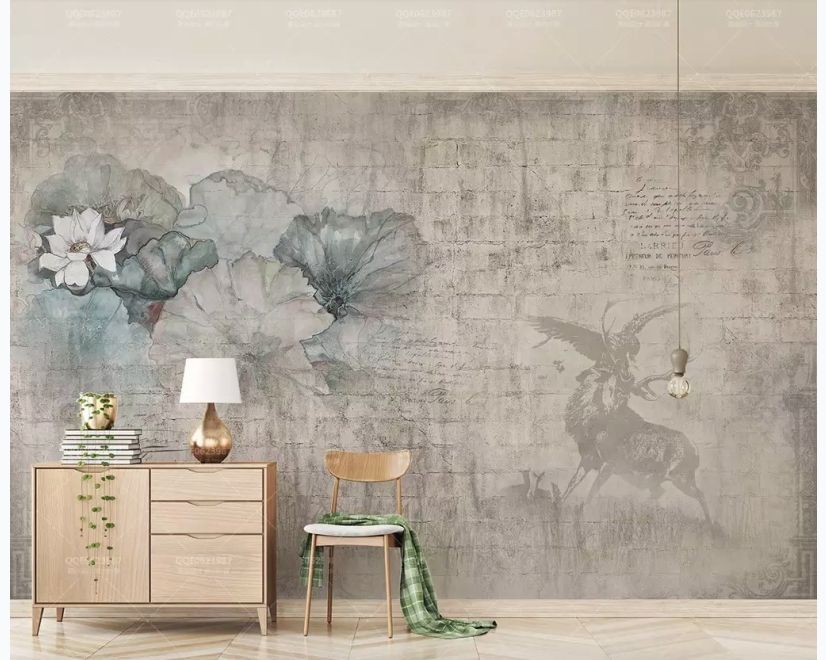 Nostalgic Lotus Flowers Wallpaper Mural main product photo