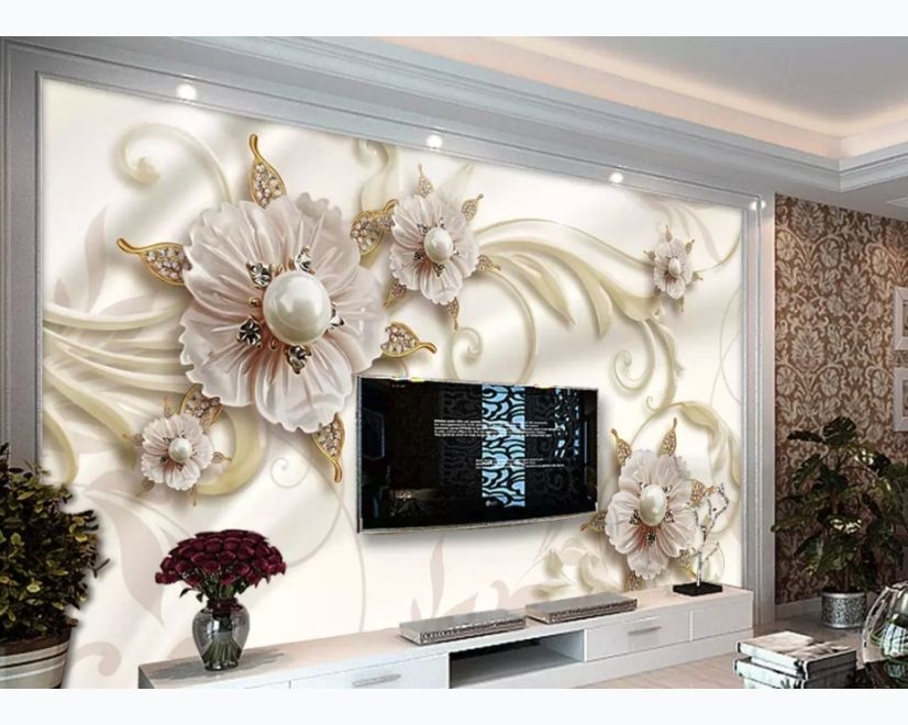 3D Look Pearl Daisy Floral Wallpaper Mural main product photo