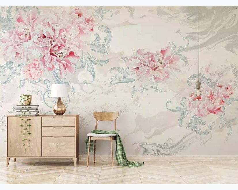 Watercolor Peony Floral Art Wallpaper Mural main product photo
