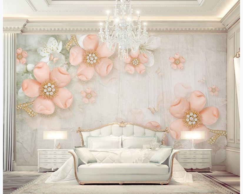 Pink Diamond Daisy with Butterflies Wallpaper Mural main product photo
