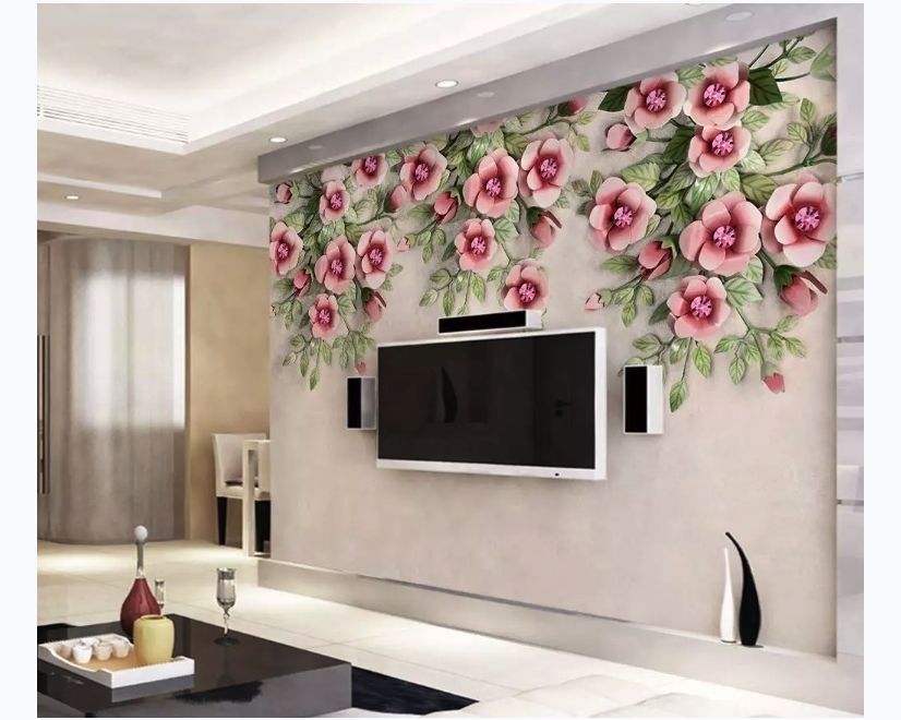 Pink Vine Floral Art Wallpaper Mural main product photo