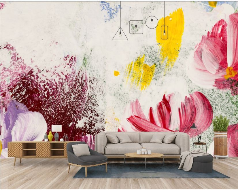 Pink Red Acyrlic Floral Bouqet Wallpaper Mural main product photo