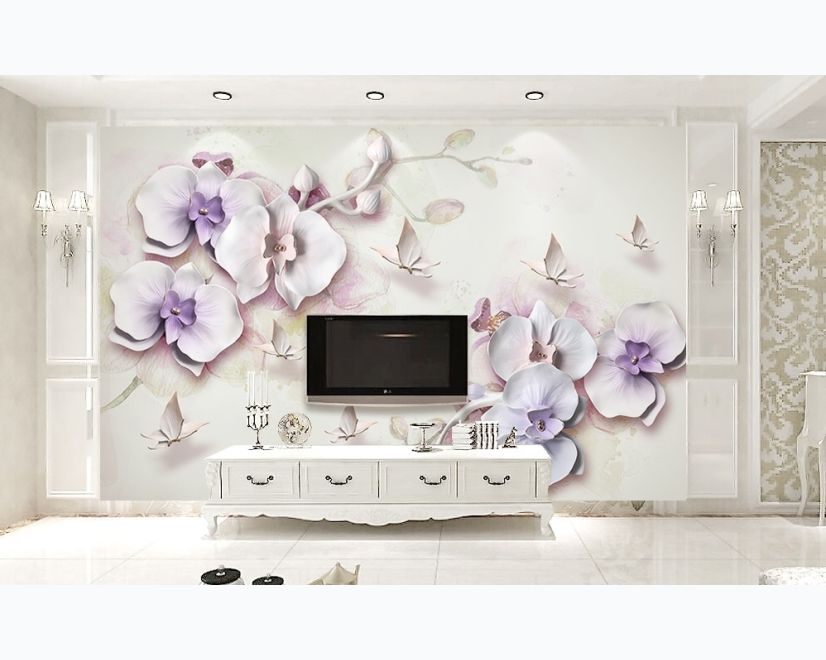 Purple Orchid Floral Wallpaper Mural main product photo