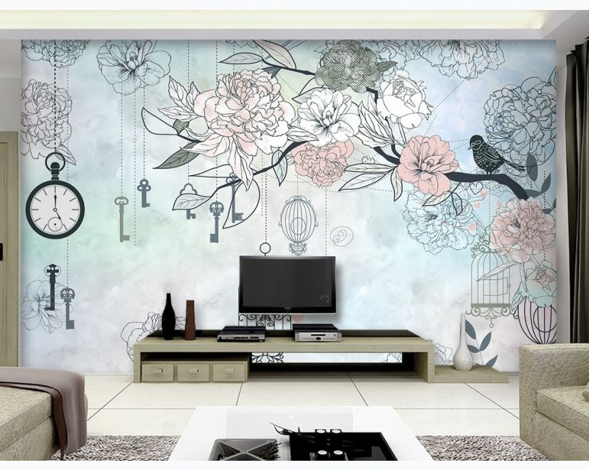 Hanging Keys on Floral Tree Wallpaper Mural main product photo