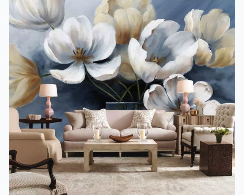 Oil Painting Soft Tulip Floral Art Wallpaper Mural main product photo