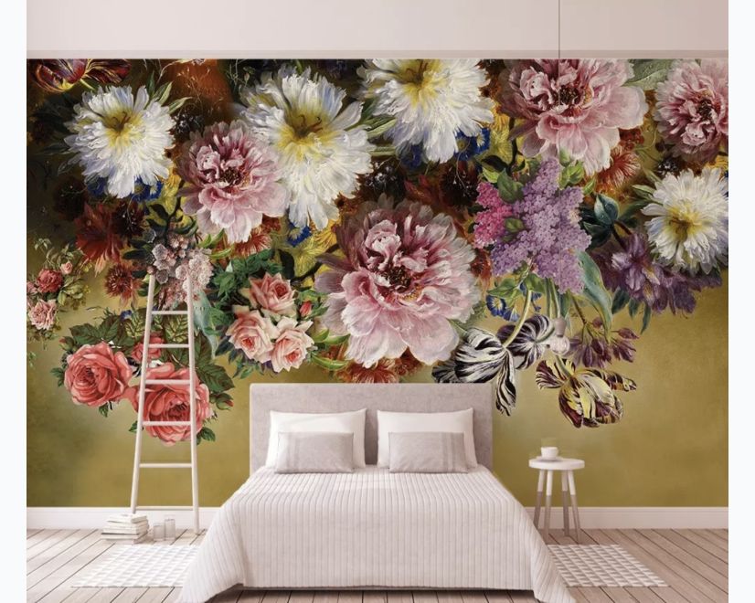 Retro Colorful Flowers Wallpaper Mural main product photo