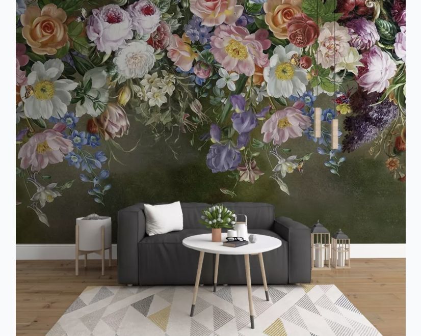 Vintage Colorful Vine Flowers Wallpaper Mural main product photo