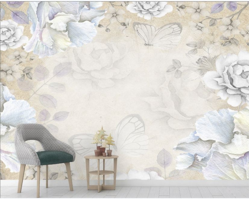 Vintage Watercolor Peony Floral with Butterfly main product photo