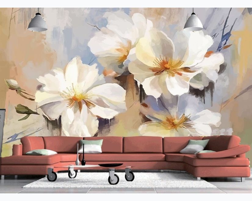 Oil Painting White Floral Wallpaper Mural main product photo