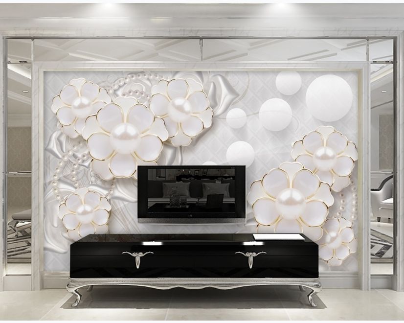 3D Look White Pearl Flower Wallpaper Mural main product photo
