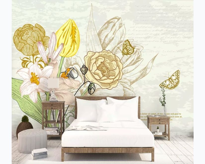 Dark Floral Tulip Lily Flowers Wallpaper Mural main product photo