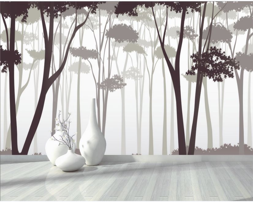 Monochrome Brown Forest and Tree Silhouette Wallpaper Mural main product photo