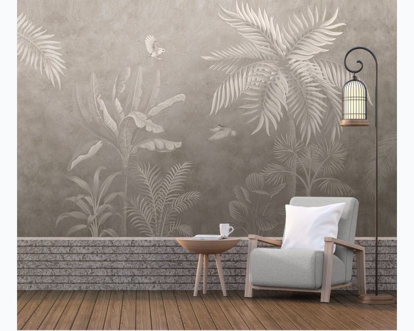 Monochrome Brown Nostalgic Rainforest Wallpaper Mural main product photo