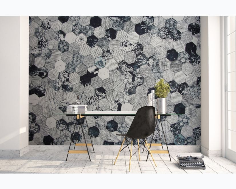 Dark Geo Hexagon Pattern Wallpaper Mural main product photo