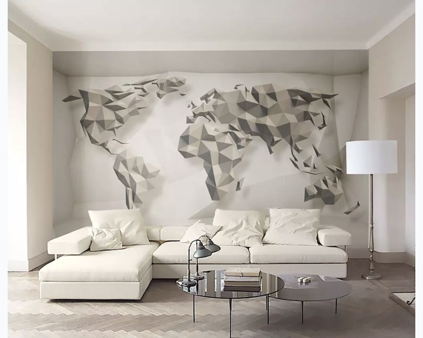 3D Look Geometric World Map Wallpaper Mural main product photo