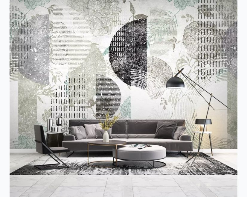 Geometric Pattern with Floral Wallpaper Mural main product photo