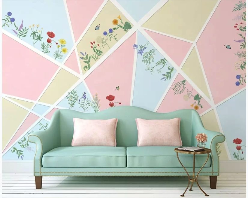 Flowery with Geometric Shapes Wallpaper Mural main product photo