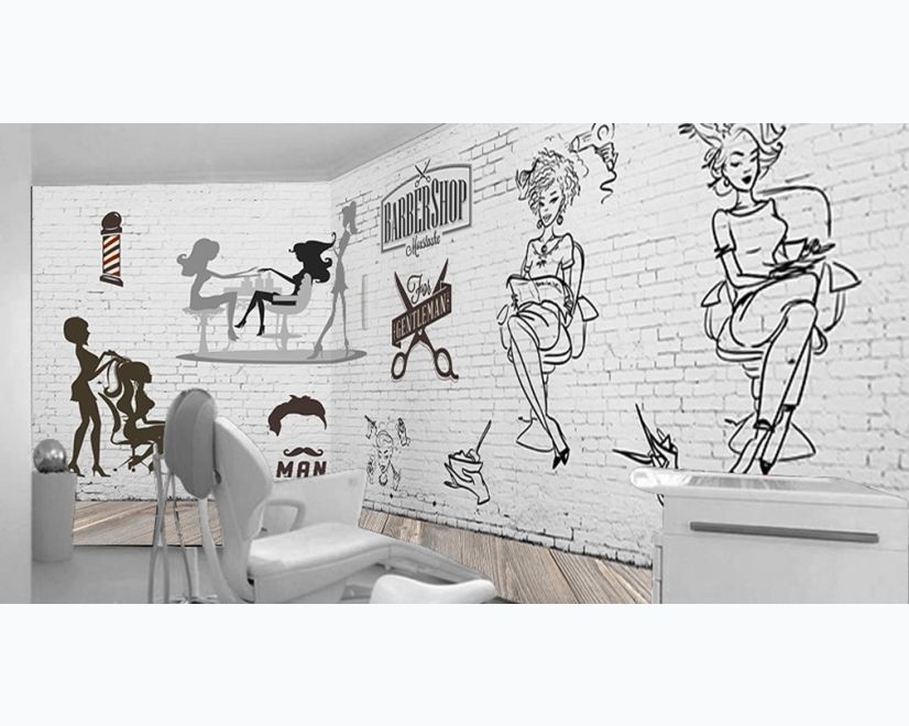 Monochrome Barbershop and Haircut Wallpaper Mural main product photo