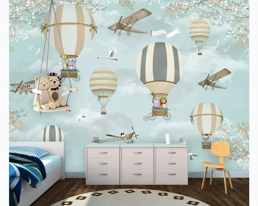 Hot Air Balloon with Animals Wallpaper Mural main product photo