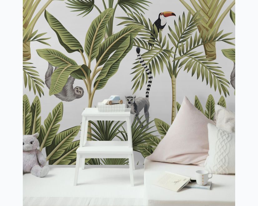 Banana Leaf with Toucan Koala Animals Wallpaper Mural main product photo