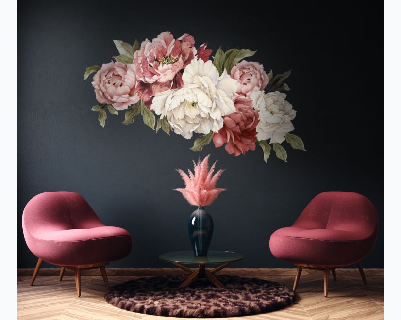 Soft Red Peony Floral Wall Decal Sticker main product photo