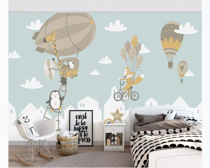 Big Air Balloon with Cute Animals Wallpaper Mural main product photo
