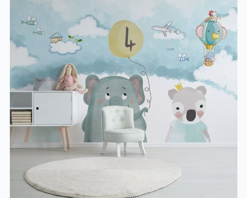 Cute Cartoon Animals with a Balloon Wallpaper Mural main product photo