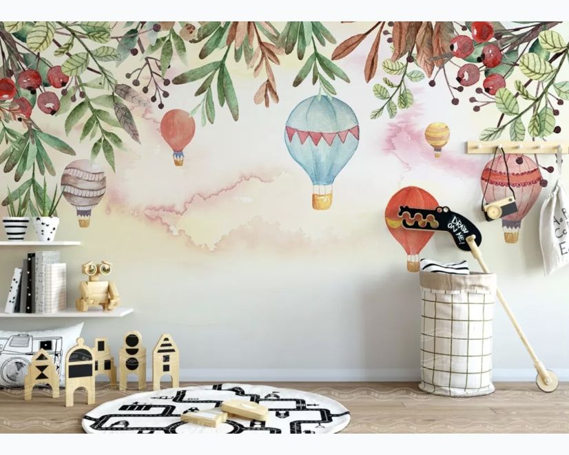 Kids Hot Air Balloon with Twigs Wallpaper Mural main product photo
