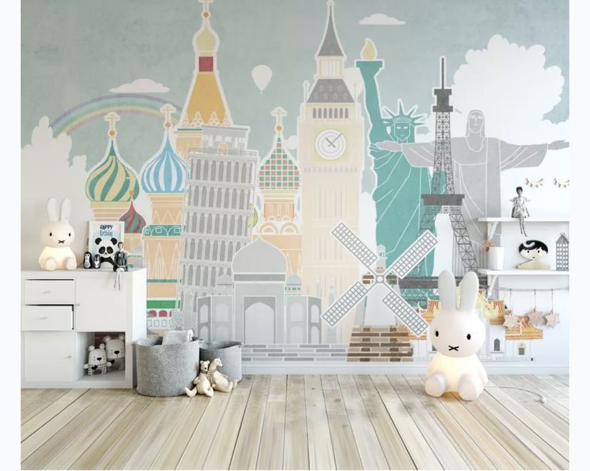 Kids Landmark Buildings Wallpaper Mural main product photo