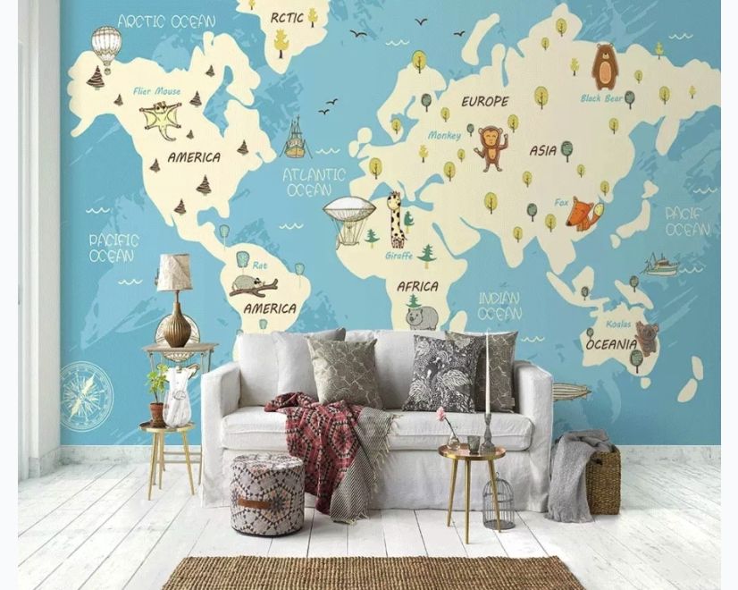 World Map with Animals Wallpaper Mural main product photo