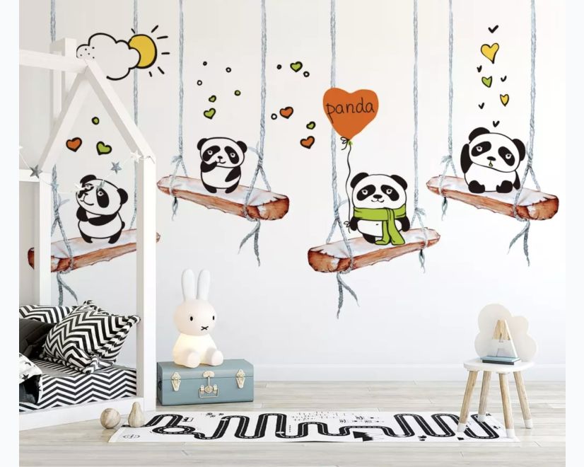 Swinging Panda Bears Wallpaper Mural main product photo