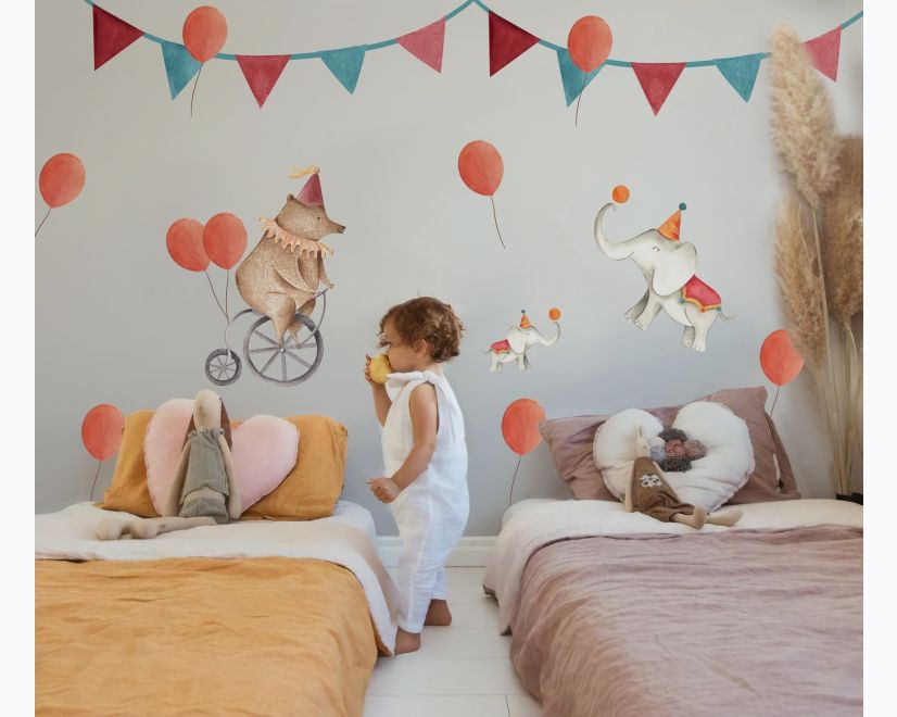 Kids Circus Cartoon Bear and Elephants Wall Decal Sticker main product photo