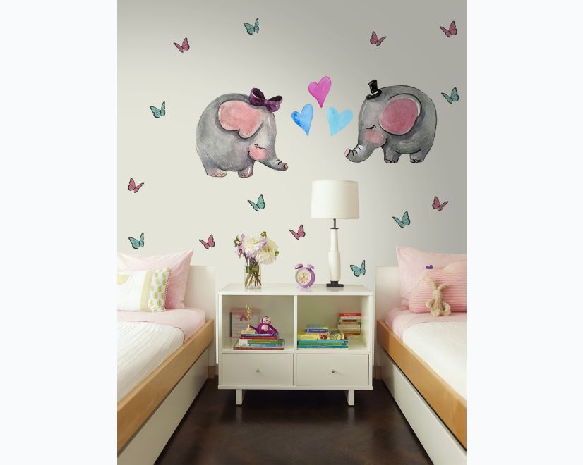 Kids Cute Elephant and Little Butterfly Wall Decal Sticker main product photo