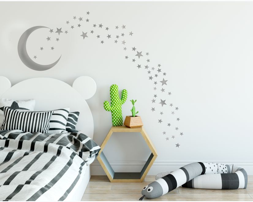 Silver Moon and Little Stars Wall Decal Sticker main product photo
