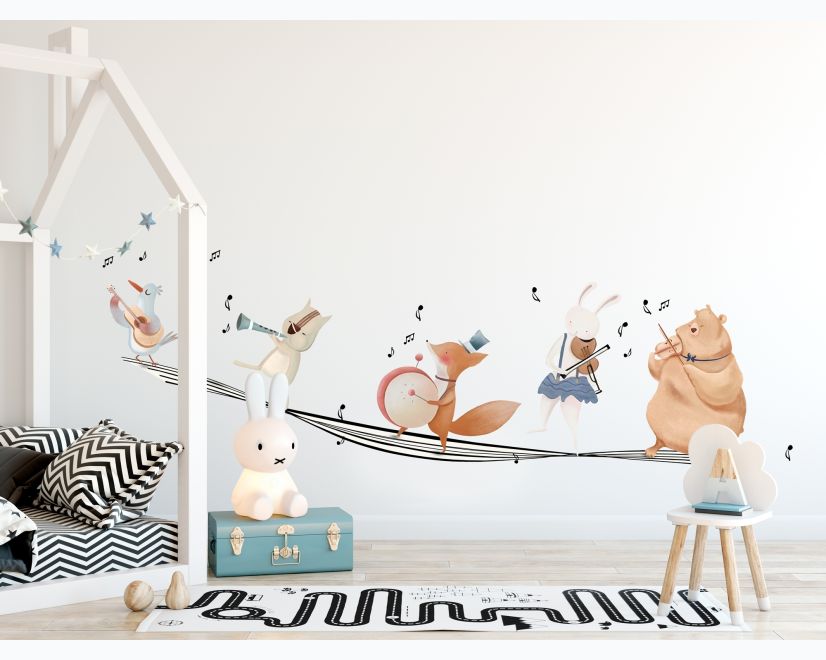 Cute Animals Singing on the Music Notes Wall Decal Sticker main product photo